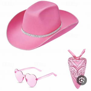 סט בוקרת ורוד מטאלי: כובע,בנדנה ומשקפיים - שושי זוהר