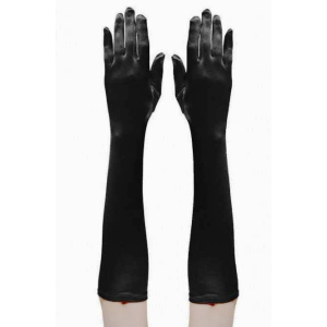 כפפות סאטן מבריקות שחורות ארוכות 40 ס"מ - שושי זוהר