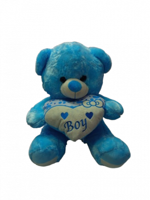 דובי פרווה 65 ס"מ כחול עם לב וכיתוב BOY