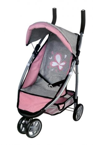 עגלה טיולון לבובה אפור ורוד גדולה - IPOP