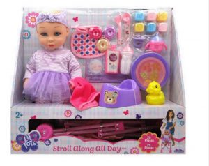 מארז בובת תינוק עם עגלה ואביזירים  - little darlings