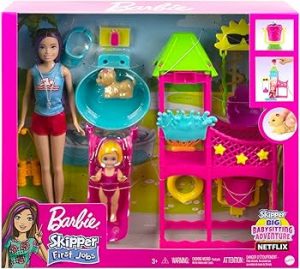 מארז ברבי עם ילדה וכלב במתקן שעשועים  - BARBIE