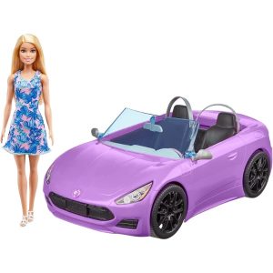 רכב סגול של ברבי עם גג נפתח +בובה - BARBIE